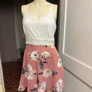 SHEIN White and Pink Floral Midi Dress